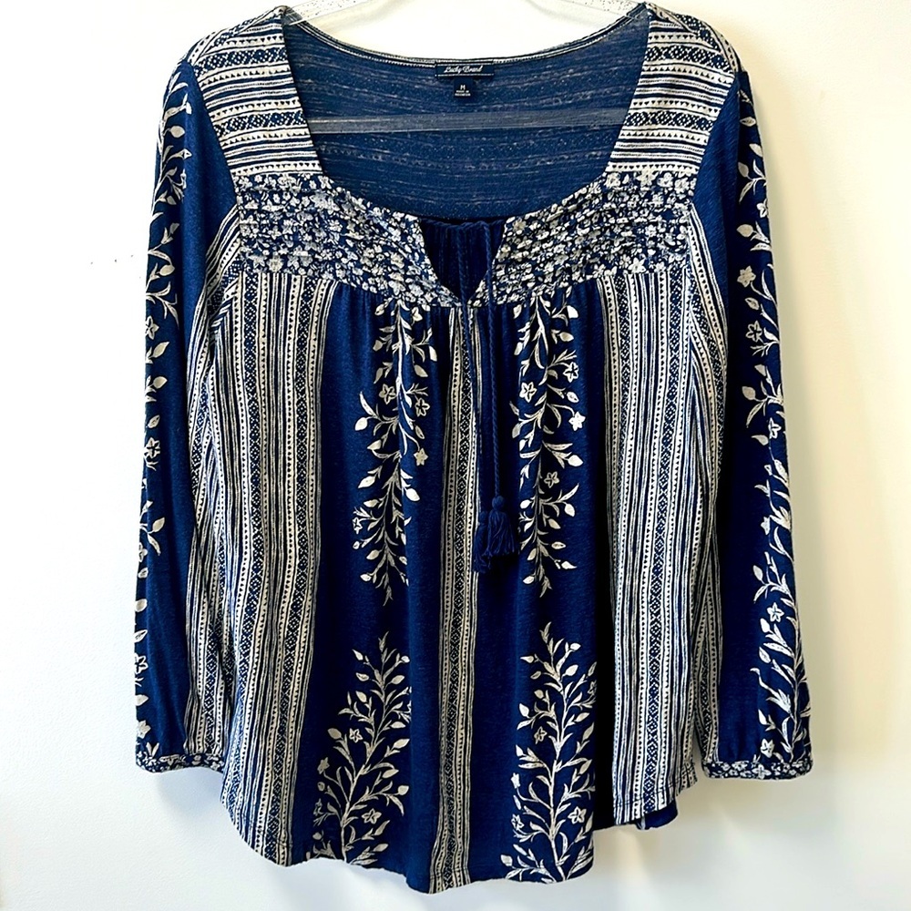 Lucky Brand Navy Blue Bandana Top • Sz M